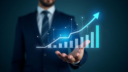 Tracking Stock Market Growth: Analyzing Financial Trends with Advanced Holographic Visualization Tools for Business Success in Photo Stock Concept