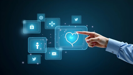 Feedback trends and loyalty program symbols display on floating screens holographically representing customer retention and loyalty strategies concept as Feedback trends and loyalty program symbols di