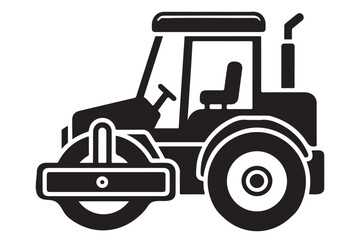 Steam Roller Vehicle Silhouette Vector Illustration for Road Construction