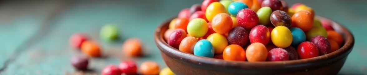 Assortment of colorful candies and chocolates in a bowl , treat, tasty, nougat