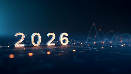 Future Planning and Strategic Roadmap Development: A Glowing 2026 Milestone Concept in Photo Stock with Empty Space for Customization