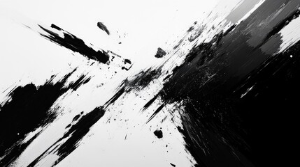 Obraz premium A bold black-and-white abstract piece with sharp contrasts, dynamic strokes, and textured layers creating a dramatic and modern feel