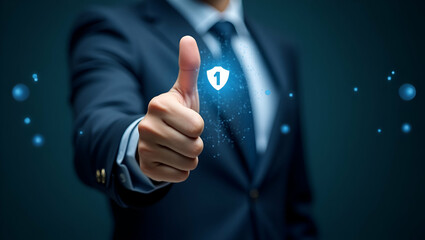Futuristic Holographic Thumbs Up: Confirming Project Success in Stock