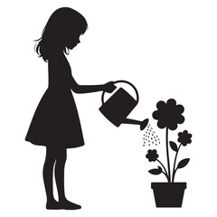 Silhouette Girl Watering Flowers A Simple Act of Care and Growth