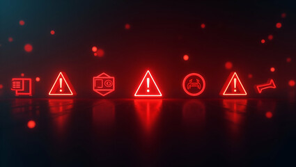 Flat Red Flashing Warning Icons with Holographic Effects on Computer Screen: A Cute Vector Illustration Symbolizing Critical Alerts and System Warnings for Smart Business Solutions