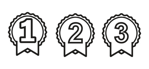 First Second and Third Place Medals Vector Line Art Illustration