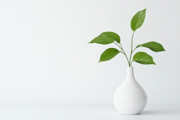 A clean, minimal shot featuring a white vase with a green plant, emphasizing simplicity and elegance in design.