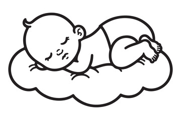 Cute Baby Sleeping Peacefully on a Cloud Illustration Vector Artwork