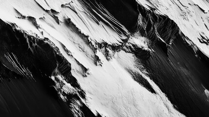 A striking black-and-white abstract composition with sharp contrasts, textured elements, and fluid strokes evoking depth and emotion