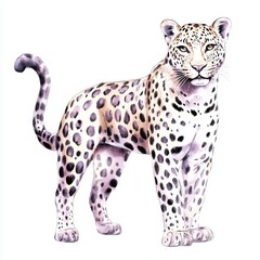 Fototapeta premium Artistic Leopard with Dark Spots Watercolor Painting Standing Gracefully and Vigilantly Looking Ahead