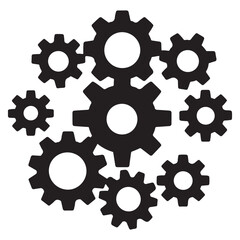 Interconnected cogwheel silhouettes representing mechanical system functional integration