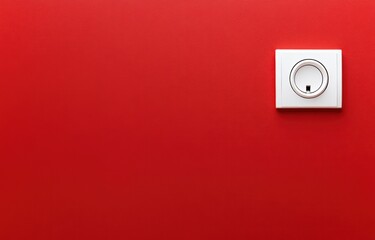 White electrical outlet on red wall, copy space