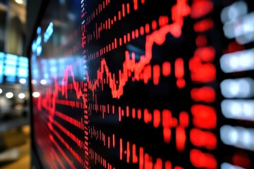 Naklejka premium A clean, modern image of a stock market graph on a digital screen, featuring rising and falling trends that reflect global financial performance.