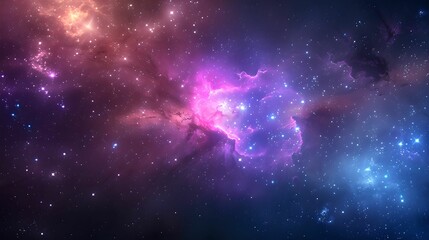 Colorful nebulae interweave with twinkling stars, blooming dreamy brilliance in the profound universe, fully showing the mystery and beauty of the universe.