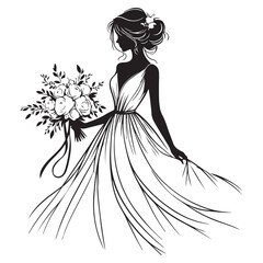 Elegant Bride Silhouette Holding Bouquet Wedding Celebration Formal Dress