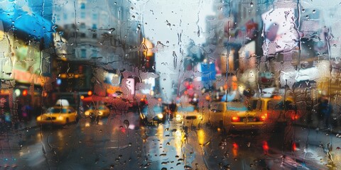 Fototapeta premium Rainy City Lights Through a Window