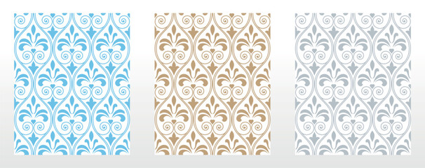 Collection of flower geometric patterns. Seamless vector backgrounds. Colored ornaments. Ornament for fabric, wallpaper, packaging. Decorative prints