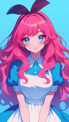 Fototapeta premium 幻想と現実が交差する世界観 鮮やかなピンク髪のアリス風少女