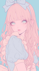 淡いピンク髪とハートマークの少女 夢幻的なアリス風ポートレート