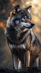 Fototapeta premium Majestic wolf portrait with detailed fur and intense gaze