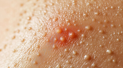 Fototapeta premium Skin rash exhibiting red and inflamed areas with small raised bumps on the surface
