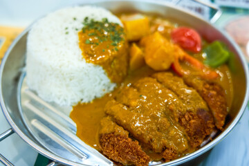 Hong Kong tea restaurant quick meal, curry pork chop rice