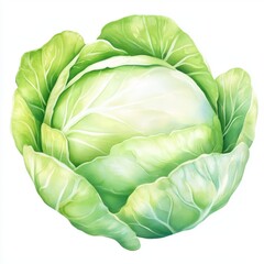 Obraz premium Fresh Green Cabbage Head Detailed Illustration Artistic Vegetable Garden Crop Food Healthy Diet Design