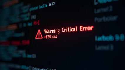 Warning Interface with Critical Error Glowing Red in Digital Workspace: Error Handling Concept in Stock Photo