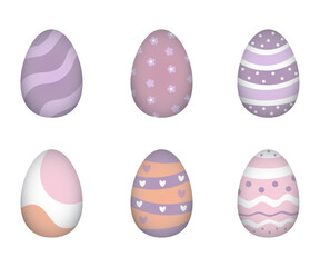 Vector illustration of pastel easter eggs with decorative patterns in soft orange, green and purple. Suitable for easter decor, greeting cards and festive designs