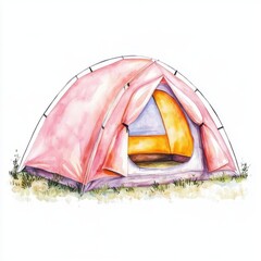 Watercolor Style Tent Illustration of Outdoor Equipment for Camping and Hiking Adventures
