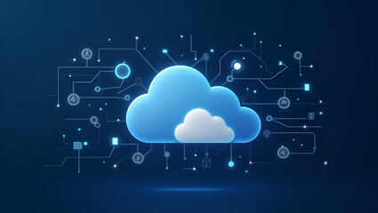Flat Floating Icons of Cloud Computing, AI, and Blockchain: A Cute Vector Illustration Representing Digital Transformation and Technological Advancements for Smart Business
