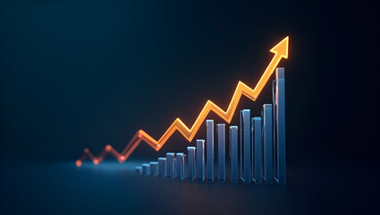 Efficiency Dashboard Concept: Glowing Chart for Process Optimization & Cost Reduction Strategies with Empty Space for Customization in Photo Stock