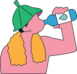 サウナで水分補給する人のイラスト サウナハット