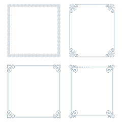 Set of decorative frames Elegant vector element for design in Eastern style, place for text. Floral gray and white borders. Lace illustration for invitations and greeting cards
