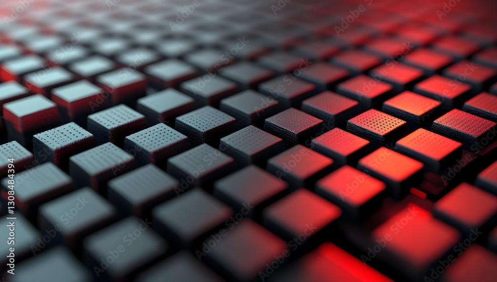 Aufkleber abstract grid of metallic cubes with red highlights