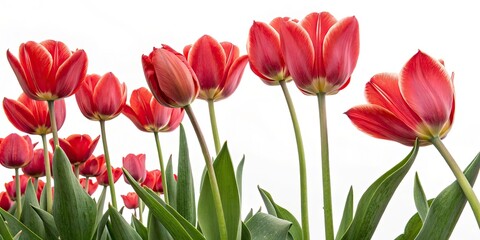 Obraz premium Urban Exploration Photography: Blooming Red Tulips, Spring Planting Scene