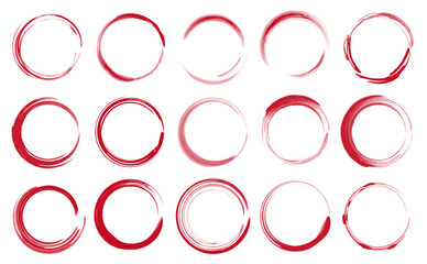 Set of red circles drawn with a brush