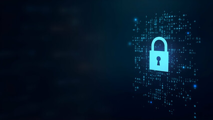 Secure Financial Transactions: Glowing Lock Symbol Overlaying Transactional Data for Data Protection