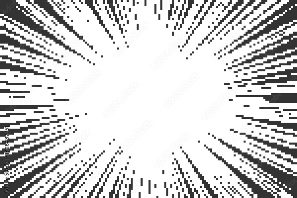 Poster comic background with pixel pattern. speed lines explosion and burst with abstract bitmap texture. v