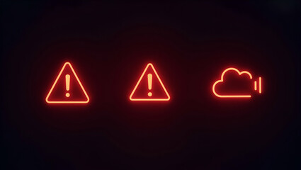 Flat Cyber Alerts: Red Glowing Icons for System Issues & Security Notifications in Vector Design