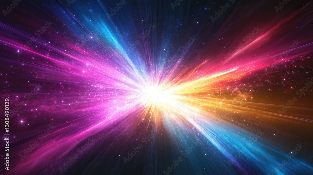 Poster breaking through darkness, vibrant colors burst forth in a stunning display of light and inspiration