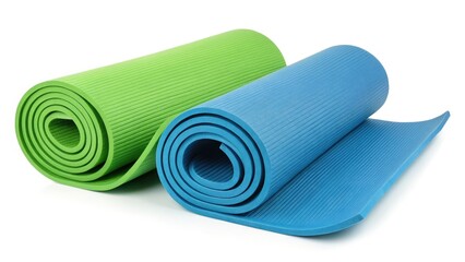 Yoga Mats Curve, Green Blue Mat, Stacked Yoga Mats, Fitness Floor, Exercise Mats, Pilates Mat, Yoga Studio Photography,  Workout Accessories