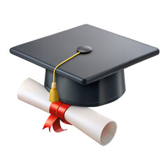 3D Graduation Cap with Diploma &ndash; High-Resolution Transparent Background for Academic Celebrations & Achievements.AI Generated.