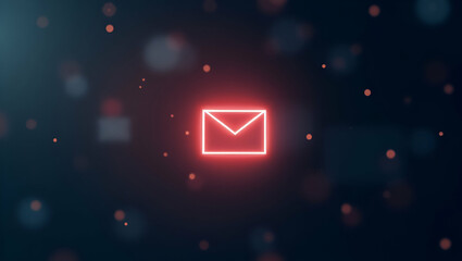 Visualize New Messages: Flat Email Notification with Glowing Icon & Red Alert in Digital Communication