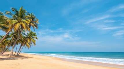 Fototapeta premium A beautiful beach with palm trees and a clear blue sky