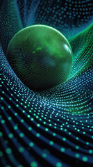 Abstract green sphere on a blue dotted wave