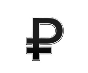 Black Ruble Currency Symbol With Metal Gleam And Beveled Edges 3D Illustration