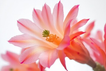 Fototapeta premium A close-up of an Easter cactus flower in full bloom, showcasing the vivid petals and intricate details of the plant on a clean white backdrop.