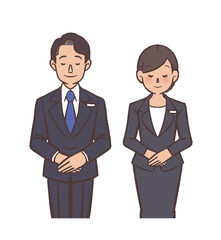 スーツを着た男性と女性がおじきをしているイラスト