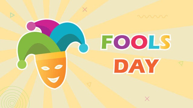 Fools day, Happy clown mask and joker hat, celebrate jokes and hoaxes, funny prank event
